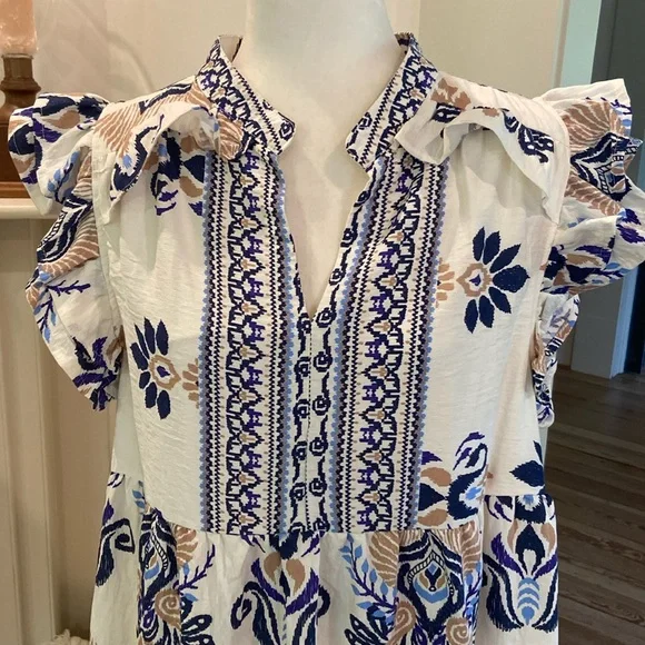 Umgee Two Toned Boarder Print Dress in Navy size XL - Picture 5 of 10